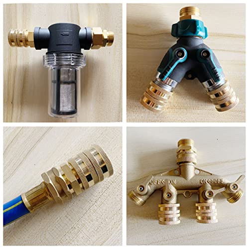 M MINGLE Garden Hose Adapter, Male to Male, Female to Female, 3/4 Inch Brass Connector, 4-Pack with Extra 4 Washers