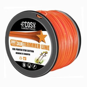 cosy garden tools cgt string trimmer line, commercial grade orange pentagon weed eater string, premium nylon universal 0.095″ diameter x 3lb,1107.28-foot