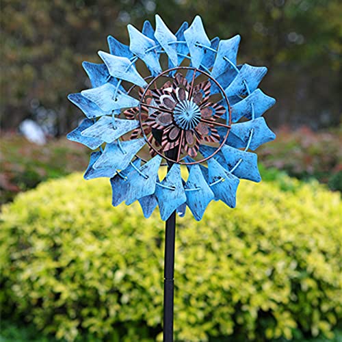 Solar Wind Spinner - Solar Powered Glass Ball 75in Multi Color Seasonal LED Lighting with Kinetic Dual Direction Metal Sculpture Construction for Outdoor Yard Lawn & Garden