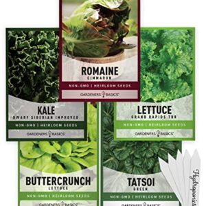 Hydroponic Seeds for Planting Planting Indoors and Outdoor 5 Variety Pack - Tatsoi, Kale, Buttercrunch, Romaine and Loose Leaf Lettuce Seeds by Gardeners Basics