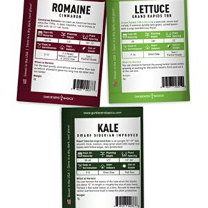 Hydroponic Seeds for Planting Planting Indoors and Outdoor 5 Variety Pack - Tatsoi, Kale, Buttercrunch, Romaine and Loose Leaf Lettuce Seeds by Gardeners Basics