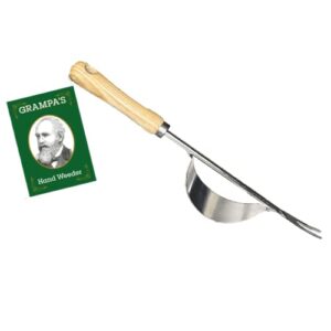 grampa’s hand weeder tool – the perfect lightweight easy to use weed puller tool for garden – durable unique lever design with v-shaped forks allows for easy removal of weeds & their roots.