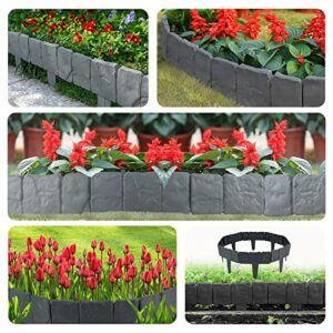 Garden Edging Border,20PCS Plastic Flower Bed Edging for 16ft Edging DIY Decorative Flower Grass Bed Border, (Grey)