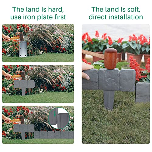 Garden Edging Border,20PCS Plastic Flower Bed Edging for 16ft Edging DIY Decorative Flower Grass Bed Border, (Grey)