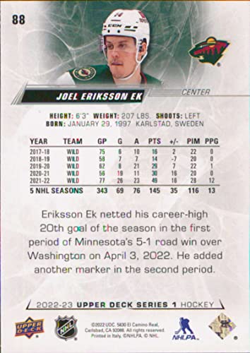 2022-23 Upper Deck #88 Joel Eriksson Ek Minnesota Wild Series 1 NHL Hockey Trading Card