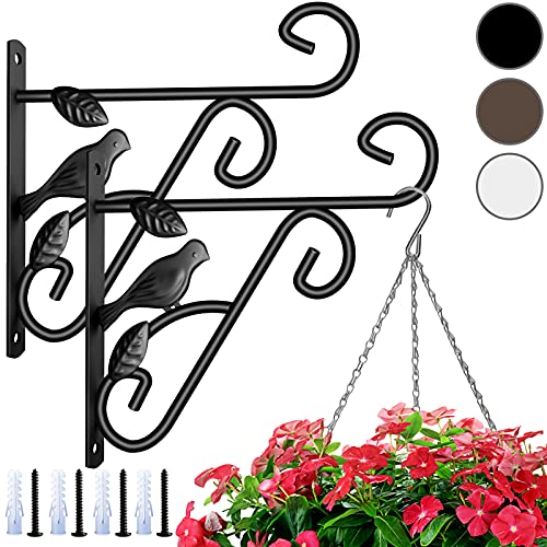 Amagabeli 2 Pack Hanging Plants Brackets 10" Wall Planter Hooks Hangers for Flower Baskets Pot Bird Feeder Wind Chimes Lanterns Patio Garden Outdoor Indoor Fence Metal 3D Bird Brown Bronze BG386