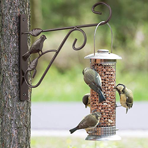 Amagabeli 2 Pack Hanging Plants Brackets 10" Wall Planter Hooks Hangers for Flower Baskets Pot Bird Feeder Wind Chimes Lanterns Patio Garden Outdoor Indoor Fence Metal 3D Bird Brown Bronze BG386