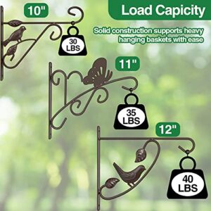 Amagabeli 2 Pack Hanging Plants Brackets 10" Wall Planter Hooks Hangers for Flower Baskets Pot Bird Feeder Wind Chimes Lanterns Patio Garden Outdoor Indoor Fence Metal 3D Bird Brown Bronze BG386