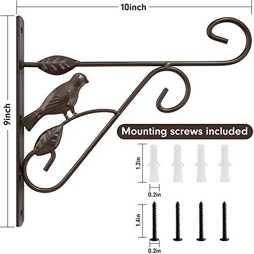 Amagabeli 2 Pack Hanging Plants Brackets 10" Wall Planter Hooks Hangers for Flower Baskets Pot Bird Feeder Wind Chimes Lanterns Patio Garden Outdoor Indoor Fence Metal 3D Bird Brown Bronze BG386