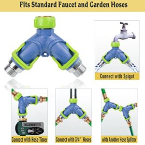 Garden Hose Splitter 2 Way, Heavy Duty Y Hose Splitter with Thumb Control Valves, 3/4" Metal Two Way Faucet Splitter Shut Off Valve Hose Connector Adapter with 2 Rubber Washers