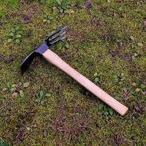 KAKURI Hoe Cultivator Combo Hand Tiller 14-3/4" Heavy Duty Hand Forged Japanese Steel Blade, Japanese Gardening Tool for Digging, Raking, Cultivating, Weeding, Made in Japan