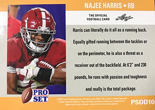 Najee Harris 2021 Pro Set DRAFT DAY Short Printed Mint Rookie Card #PSDD10 picturing this Pittsburgh Steelers First Round Pick in his Red Alabama Jersey