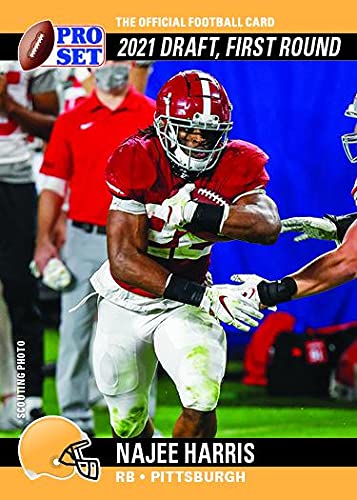 Najee Harris 2021 Pro Set DRAFT DAY Short Printed Mint Rookie Card #PSDD10 picturing this Pittsburgh Steelers First Round Pick in his Red Alabama Jersey