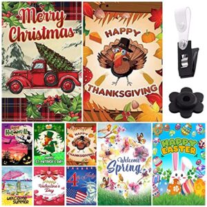 insnug seasonal garden flags set of 9 double sided – halloween, thanksgiving, christmas, happy new year, easter, small yard flag outdoor easter decorations 13.5 x 9.5 with small storage bag