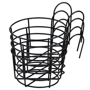 Fireboomoon 4 Pack Round Metal Hanging Railing Planters,Hanging Railing Planter Flower Pot Holder Basket Iron Art Rack Fence Shelf Container for Balcony,Garden,Indoor and Outdoor (Black)