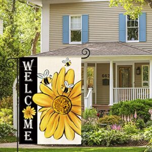 AVOIN colorlife Summer Welcome Watercolor Bee Sunflower Garden Flag Double Sided 12x18 Inch, Holiday Fall Party Yard Outdoor Decoration