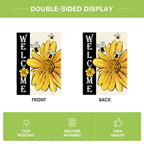 AVOIN colorlife Summer Welcome Watercolor Bee Sunflower Garden Flag Double Sided 12x18 Inch, Holiday Fall Party Yard Outdoor Decoration