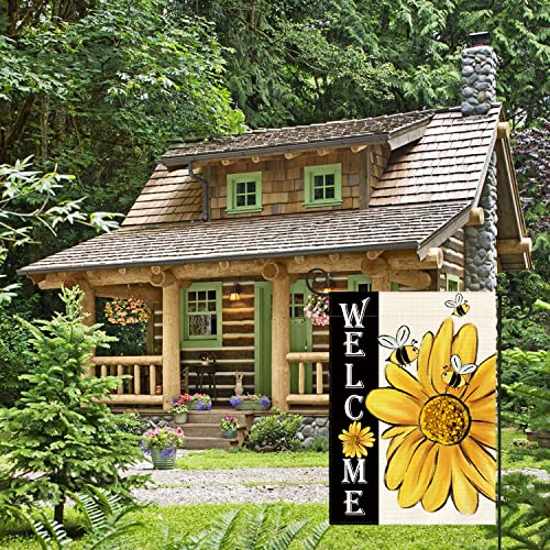 AVOIN colorlife Summer Welcome Watercolor Bee Sunflower Garden Flag Double Sided 12x18 Inch, Holiday Fall Party Yard Outdoor Decoration