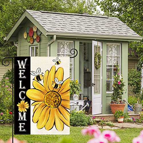 AVOIN colorlife Summer Welcome Watercolor Bee Sunflower Garden Flag Double Sided 12x18 Inch, Holiday Fall Party Yard Outdoor Decoration