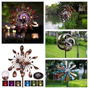 HDNICEZM Solar Wind Spinner Improved 360 Degrees Swivel Multi-Color LED Lighting Glass Ball with Kinetic Wind Spinner Vertical Metal Sculpture Stake Construction for Outdoor Yard Lawn & Garden.