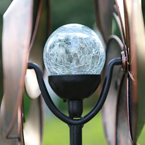 HDNICEZM Solar Wind Spinner Improved 360 Degrees Swivel Multi-Color LED Lighting Glass Ball with Kinetic Wind Spinner Vertical Metal Sculpture Stake Construction for Outdoor Yard Lawn & Garden.