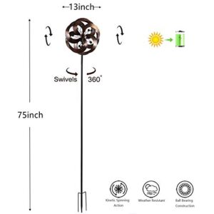 HDNICEZM Solar Wind Spinner Improved 360 Degrees Swivel Multi-Color LED Lighting Glass Ball with Kinetic Wind Spinner Vertical Metal Sculpture Stake Construction for Outdoor Yard Lawn & Garden.