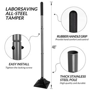 Walensee Steel Tamper with 48 inch Steel Handle 8"x8" Garden Tamper with Rubber Grip for Laborsaving All-Steel Tamper Heavy Duty Ideal Tool for Leveling Ground Installing pavers and Repairing Blacktop