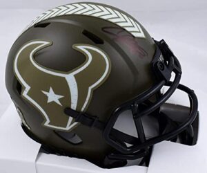 andre johnson autographed texans salute to service speed mini helmet- beckett w hologram black