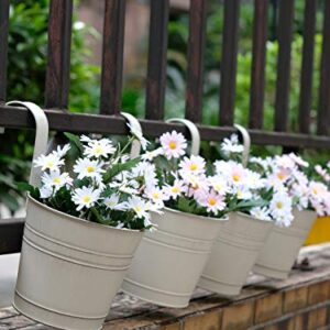 SOMTO 6.1 Inch Large Vintage Hanging Flower Pots Metal Iron Bucket Planter for Railing Fence Balcony Garden Home Decoration Flower Holders with Detachable Hooks,Set of 4