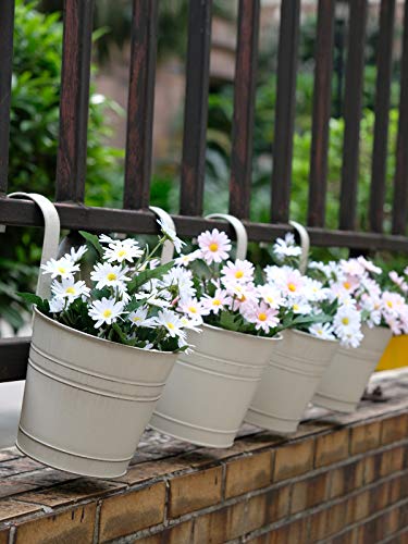 SOMTO 6.1 Inch Large Vintage Hanging Flower Pots Metal Iron Bucket Planter for Railing Fence Balcony Garden Home Decoration Flower Holders with Detachable Hooks,Set of 4