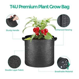 T4U Fabric Plant Grow Bags with Handle 10 Gallon Pack of 5, Heavy Duty Nonwoven Smart Garden Pot Thickened Aeration Nursery Container Black for Outdoor Flower and Vegetables