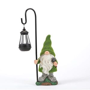 hdnicezm flocked garden gnome statue, large outdoor gnome with solar lights, funny garden figurines for outdoor home yard decor (15.8 inch tall)