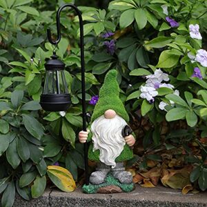 HDNICEZM Flocked Garden Gnome Statue, Large Outdoor Gnome with Solar Lights, Funny Garden Figurines for Outdoor Home Yard Decor (15.8 Inch Tall)