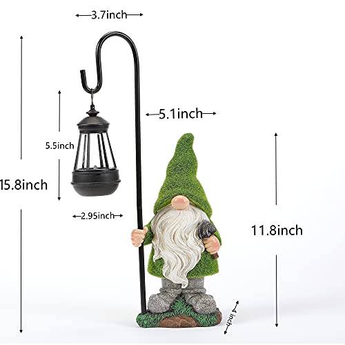 HDNICEZM Flocked Garden Gnome Statue, Large Outdoor Gnome with Solar Lights, Funny Garden Figurines for Outdoor Home Yard Decor (15.8 Inch Tall)