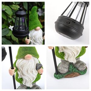 HDNICEZM Flocked Garden Gnome Statue, Large Outdoor Gnome with Solar Lights, Funny Garden Figurines for Outdoor Home Yard Decor (15.8 Inch Tall)