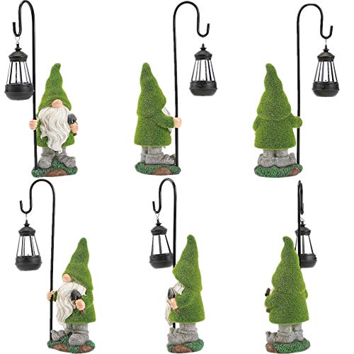 HDNICEZM Flocked Garden Gnome Statue, Large Outdoor Gnome with Solar Lights, Funny Garden Figurines for Outdoor Home Yard Decor (15.8 Inch Tall)