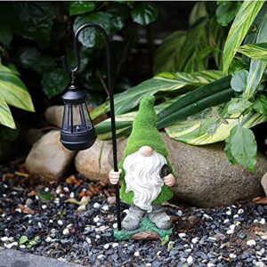 HDNICEZM Flocked Garden Gnome Statue, Large Outdoor Gnome with Solar Lights, Funny Garden Figurines for Outdoor Home Yard Decor (15.8 Inch Tall)