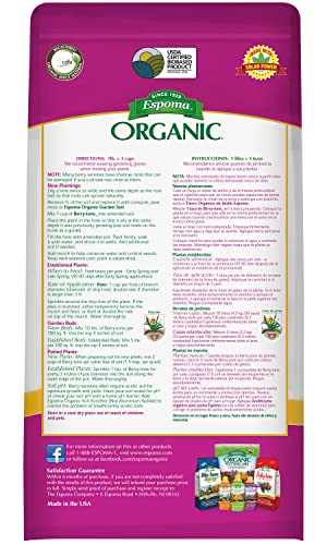 Espoma Organic Berry-Tone 4-3-4 Natural & Organic Fertilizer and Plant Food for All Berries. 4 lb. Bag. Use for Planting & Feeding to Promote Bountiful Harvest - Pack of 2