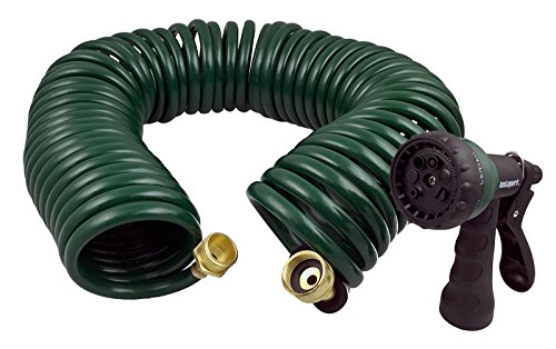 GHN-06 Heavy-duty EVA Recoil Garden Hose with 7-Pattern Spray Nozzle, Green, 50 Foot