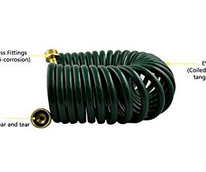 GHN-06 Heavy-duty EVA Recoil Garden Hose with 7-Pattern Spray Nozzle, Green, 50 Foot