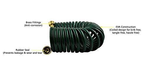 GHN-06 Heavy-duty EVA Recoil Garden Hose with 7-Pattern Spray Nozzle, Green, 50 Foot