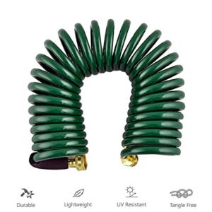 GHN-06 Heavy-duty EVA Recoil Garden Hose with 7-Pattern Spray Nozzle, Green, 50 Foot