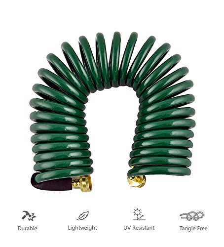 GHN-06 Heavy-duty EVA Recoil Garden Hose with 7-Pattern Spray Nozzle, Green, 50 Foot