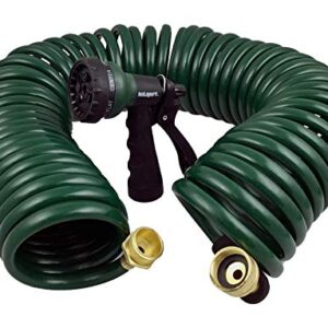 GHN-06 Heavy-duty EVA Recoil Garden Hose with 7-Pattern Spray Nozzle, Green, 50 Foot