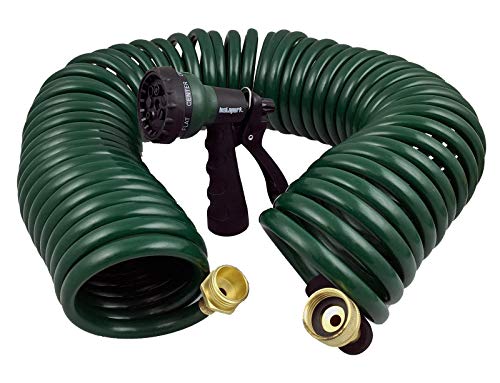 GHN-06 Heavy-duty EVA Recoil Garden Hose with 7-Pattern Spray Nozzle, Green, 50 Foot