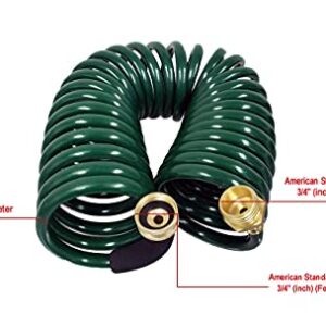 GHN-06 Heavy-duty EVA Recoil Garden Hose with 7-Pattern Spray Nozzle, Green, 50 Foot