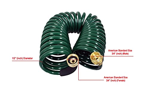 GHN-06 Heavy-duty EVA Recoil Garden Hose with 7-Pattern Spray Nozzle, Green, 50 Foot