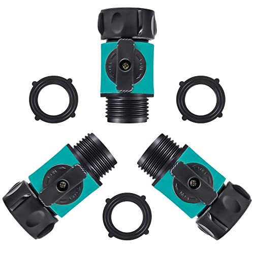 ECOESPTI Garden Hose Shut Off Valve, 3pcs Hose Valve Shut Off with 3 Extra Washers, Garden Hose Connector with Faucet Watering Shut Off for Landscaping, Gardening, Flower Planting, Irrigation