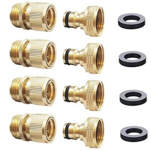 hqmpc male garden hose quick connect solid brass quick connector garden hose fitting water hose connectors 3/4 inch ght (4 female+ 4male)