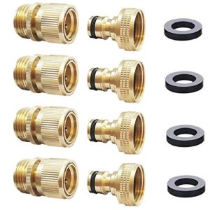 HQMPC Male Garden Hose Quick Connect Solid Brass Quick Connector Garden Hose Fitting Water Hose Connectors 3/4 inch GHT (4 Female+ 4Male)